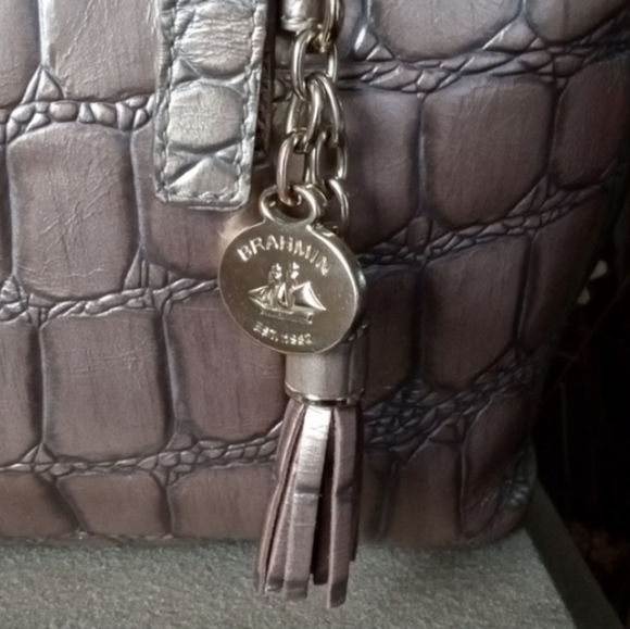 BRAHMIN " Small Asher " Taupe Glossy Satchel Shoulder Bag Purse. For Dillards. - Picture 15 of 16